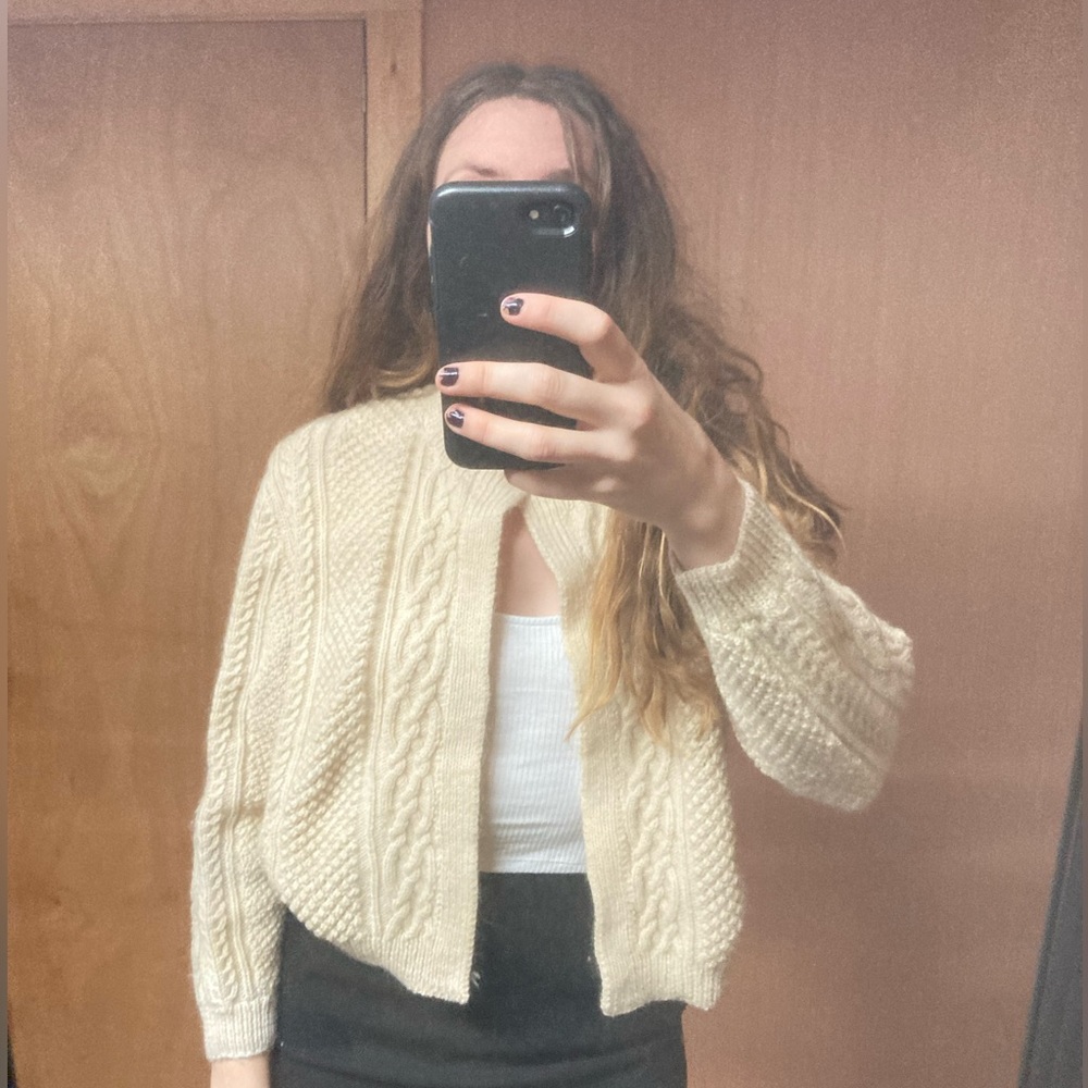 Chunky Cream Cable-Front Open Cardigan